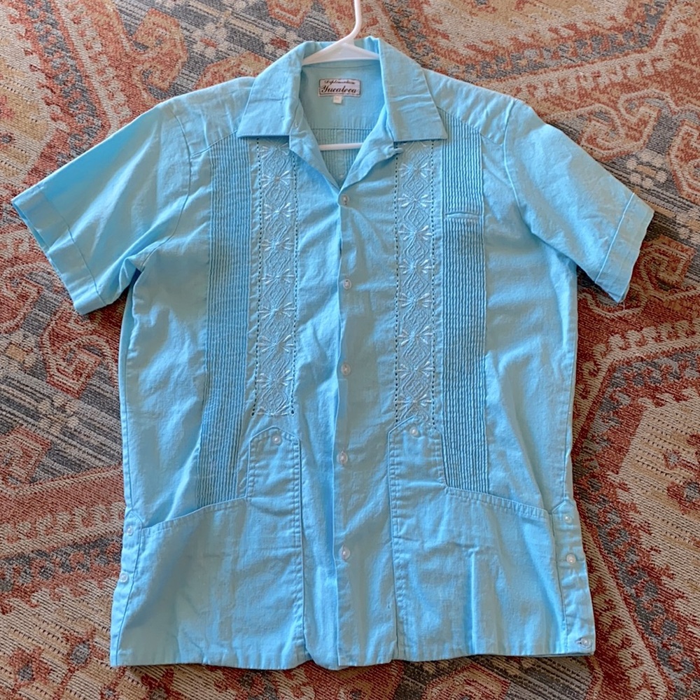 Authentic Guayabera, teal blue, size 34